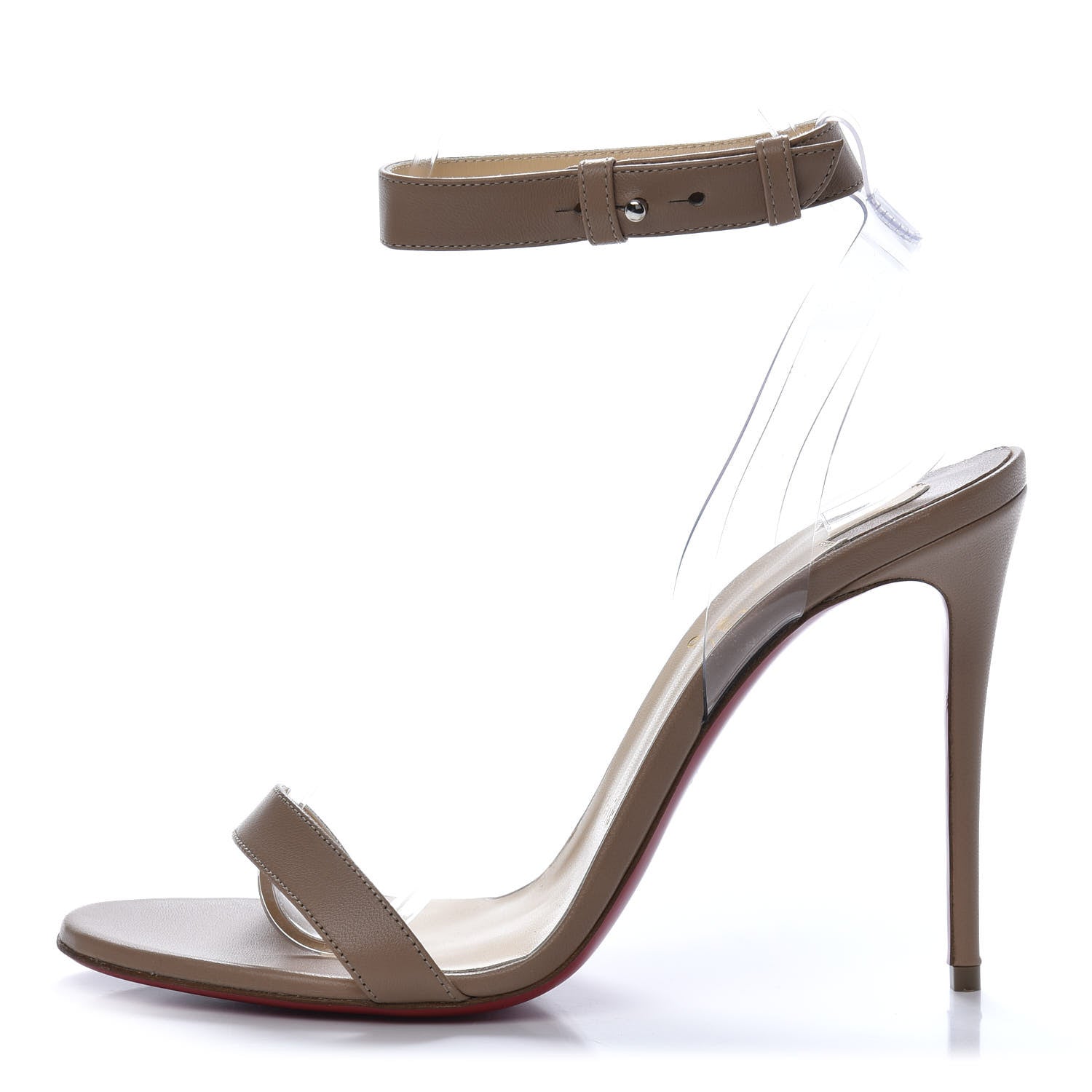 Christian Louboutin Shiny Nappa PVC Jonatina 100 Sandals 38.5 Nude 1 of 8