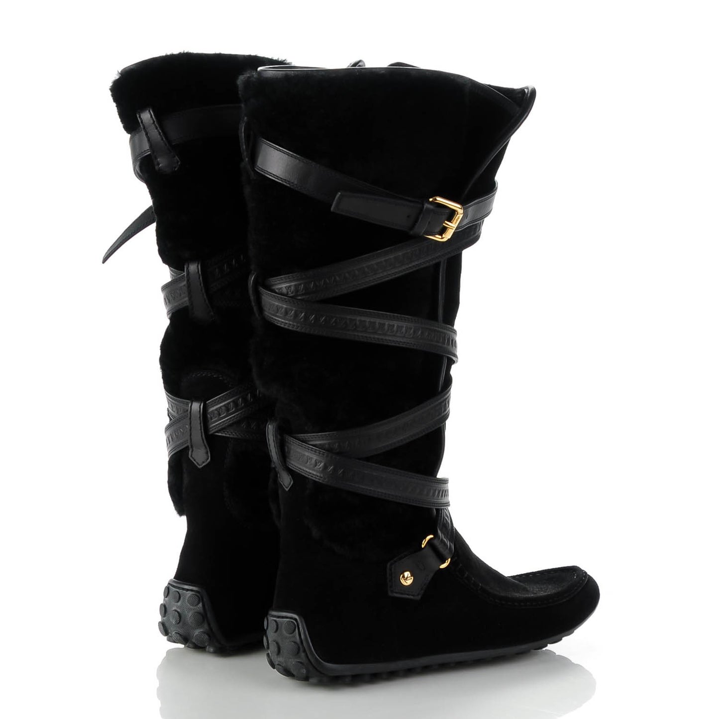Suede Shearling High Boots 39 Black