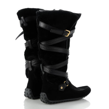 Louis Vuitton Suede Shearling High Boots 39 Black 4 of 6