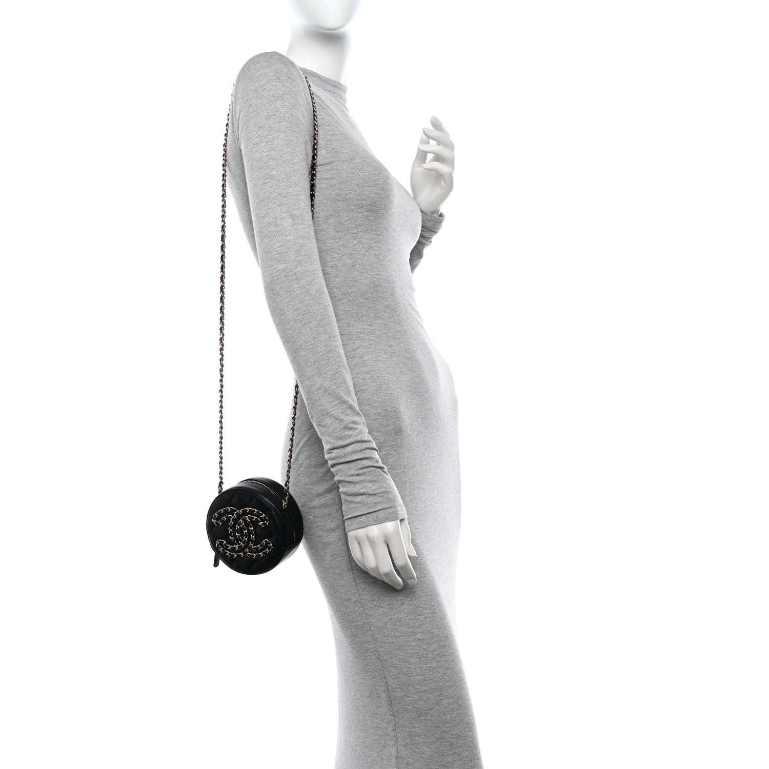 Chanel Lambskin Quilted Large CC Round Clutch With Chain Black 2 of 11