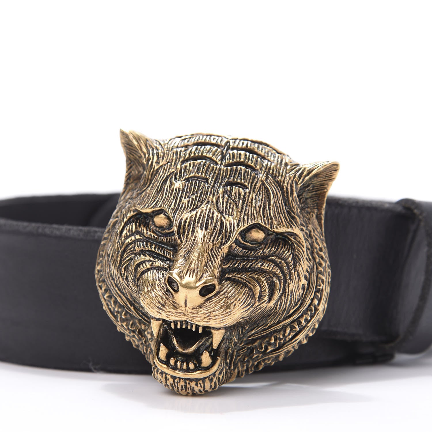 Gucci Calfskin Brass Feline Buckle Belt 85 34 Black 7 of 7
