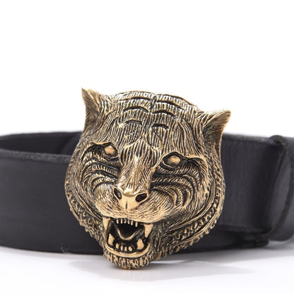Gucci Calfskin Brass Feline Buckle Belt 85 34 Black 7 of 7