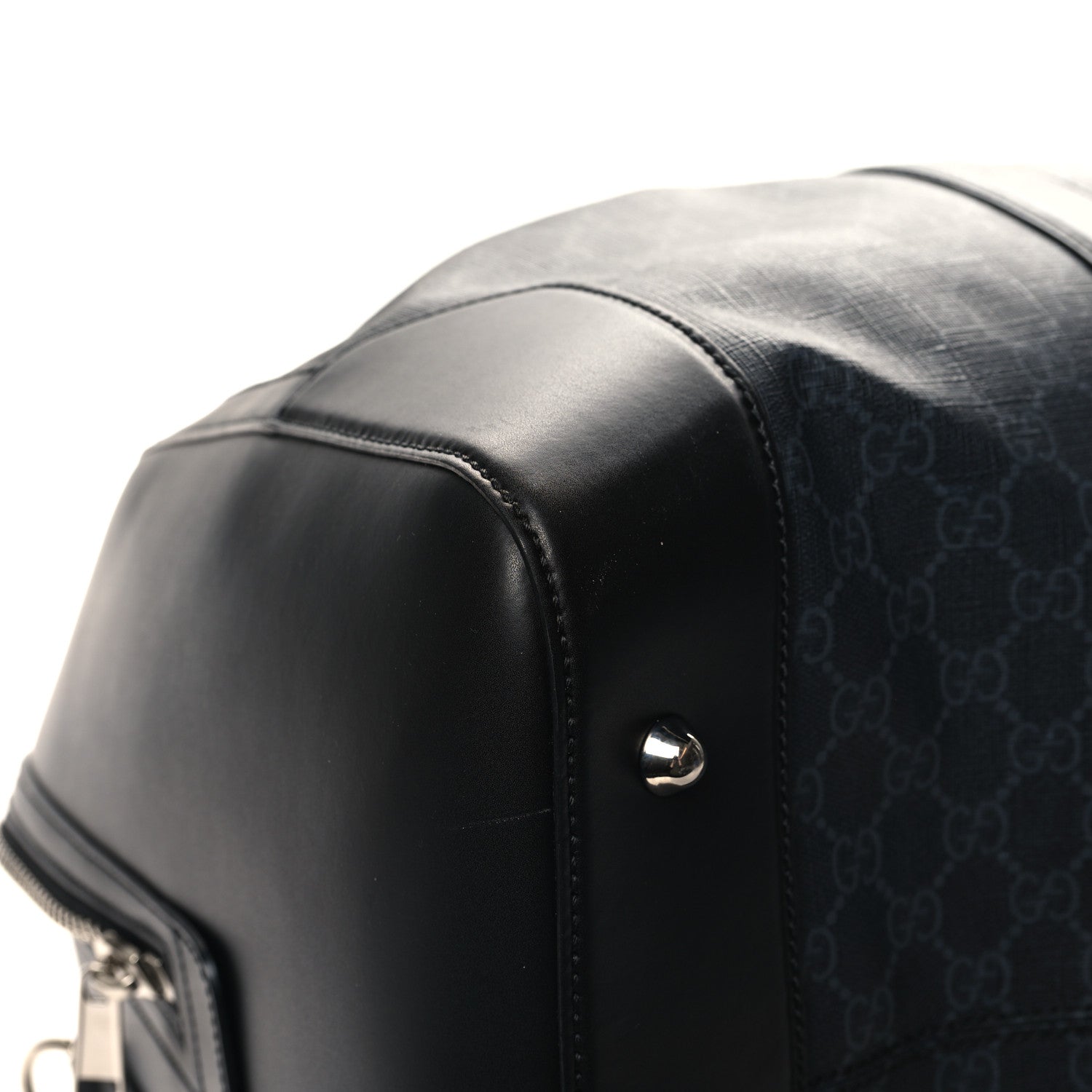Gucci Soft GG Supreme Monogram Appia Calfskin Web Large Carry On Duffle Bag Black Grey 10 of 11