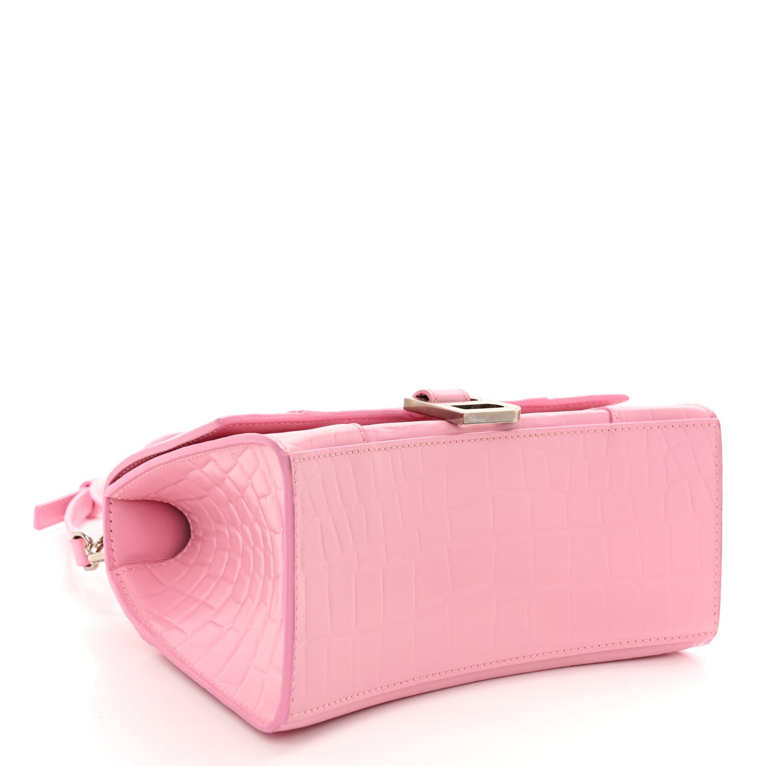 Balenciaga Semi Shiny Calfskin Crocodile Embossed Small Hourglass Top Handle Bag Pink 4 of 10