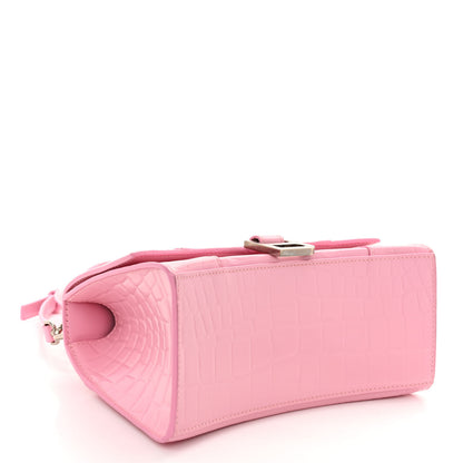Balenciaga Semi Shiny Calfskin Crocodile Embossed Small Hourglass Top Handle Bag Pink 4 of 10
