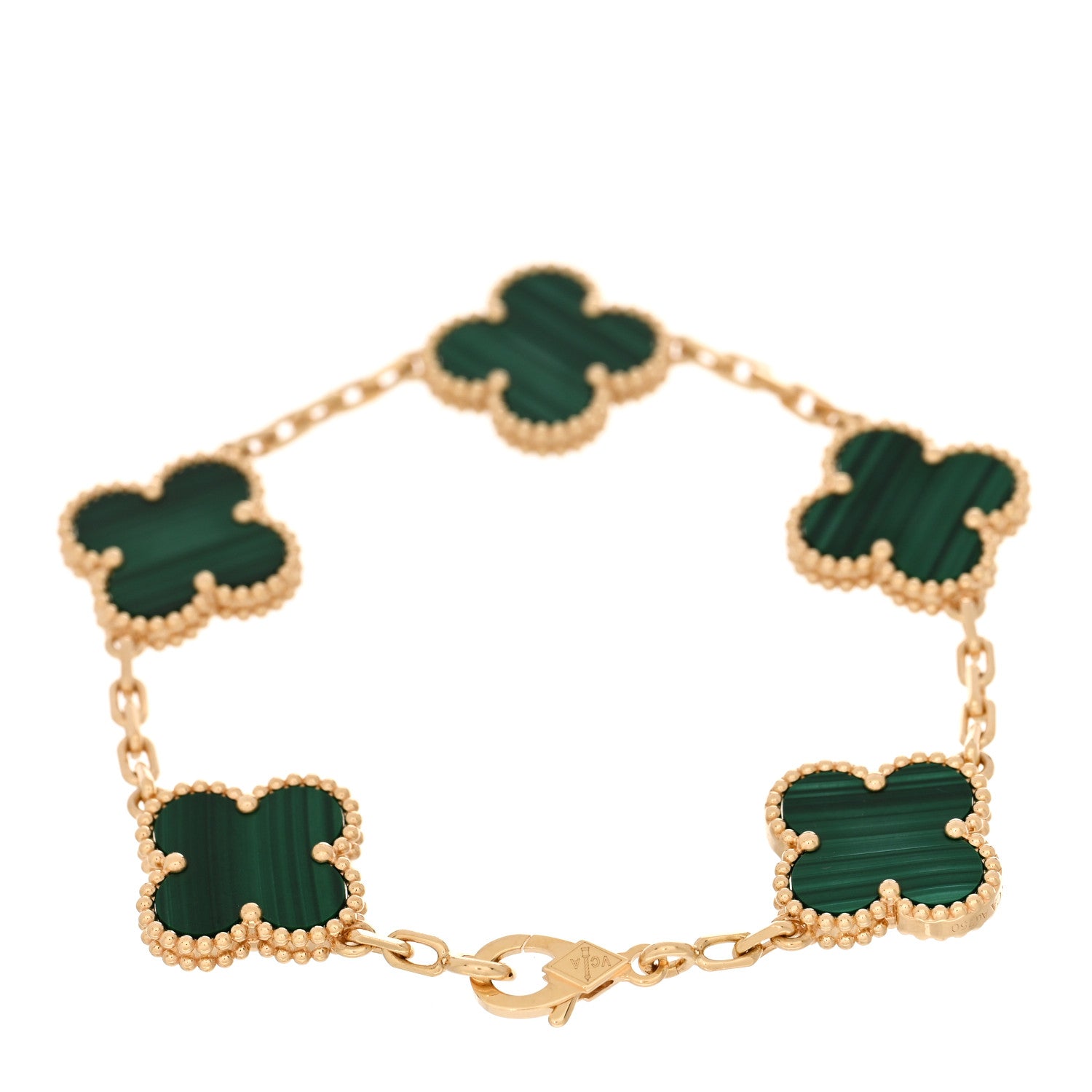 Van Cleef & Arpels 18K Yellow Gold Malachite 5 Motifs Vintage Alhambra Bracelet 2 of 4