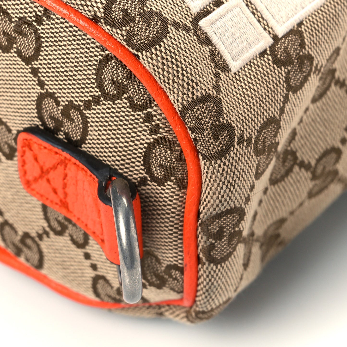 X THE NORTH FACE Monogram Textured Dollar Calfskin Barrel Shoulder Bag Beige Ebony Mystic White Deep Orange