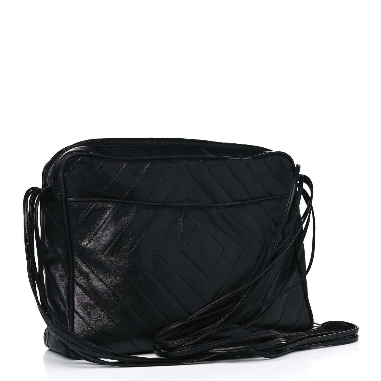 Lambskin Chevron Quilted Tassel Camera Case Black