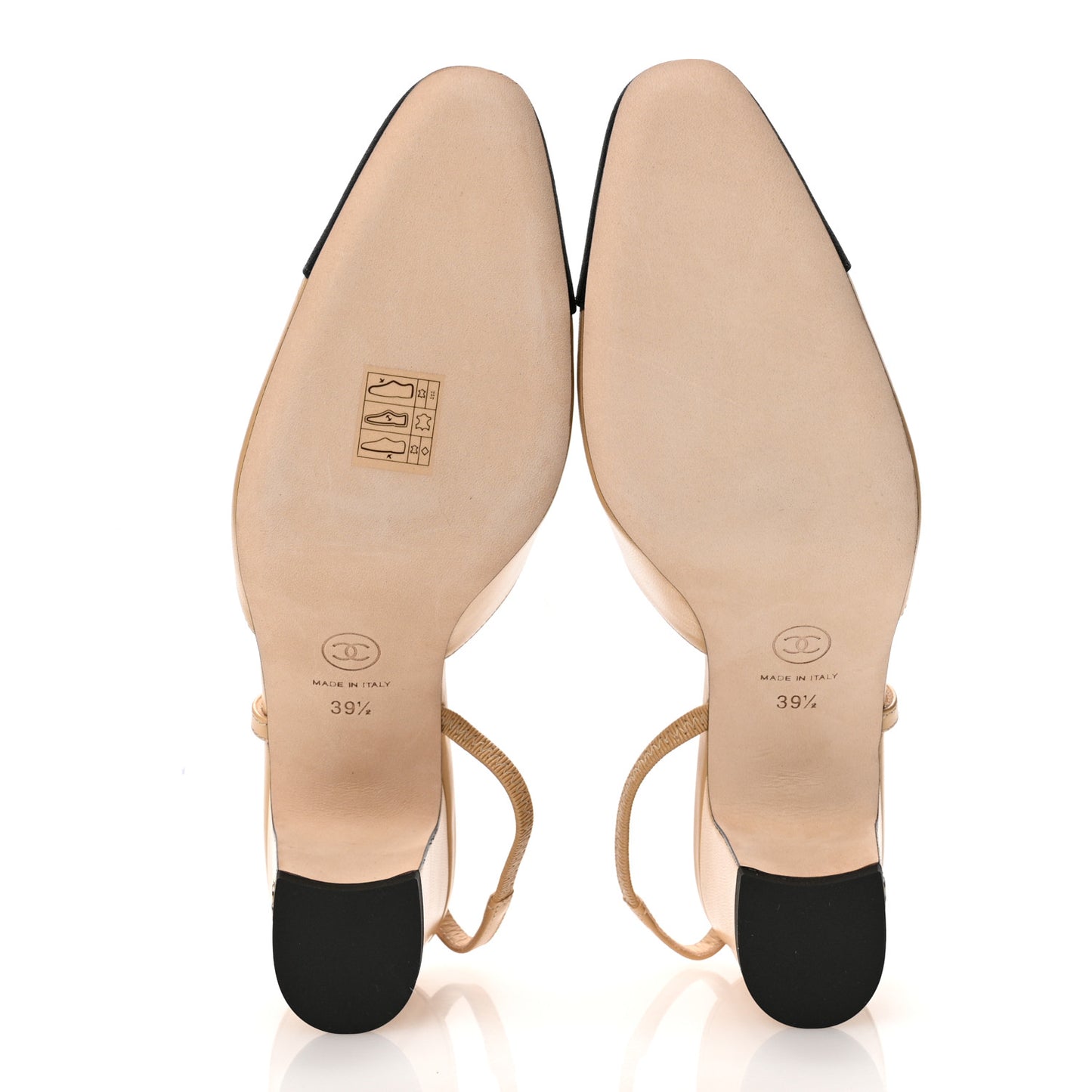Goatskin Grosgrain Cap Toe CC Slingback Pumps 39.5 Beige Black