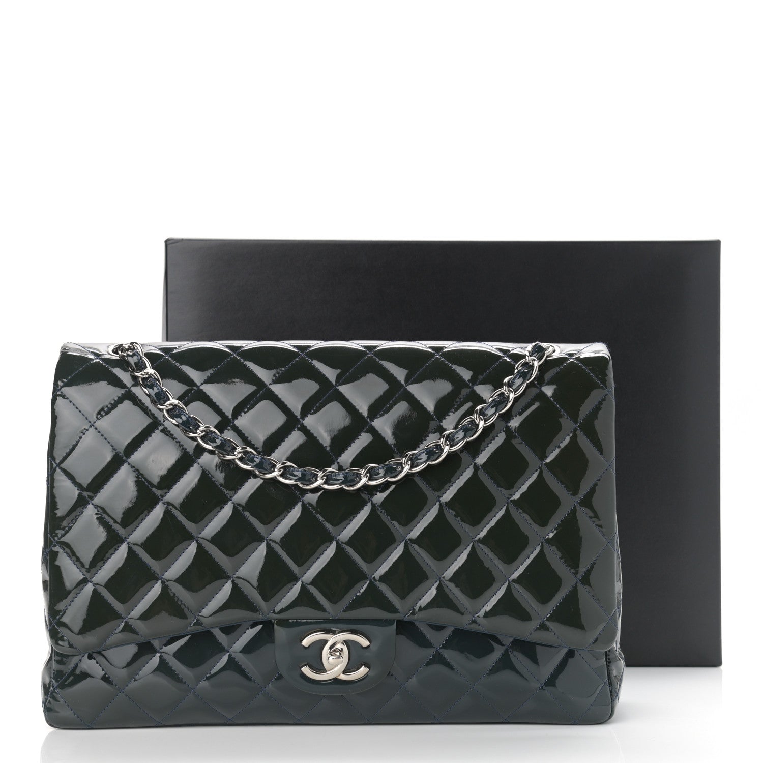 Chanel Patent Quilted Maxi Double Flap Blue 14 of 14