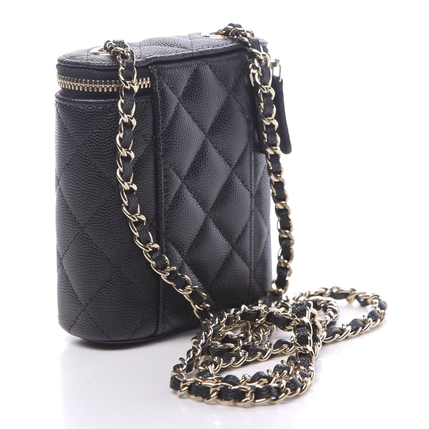 Caviar Quilted Small Vertical Coco Beauty Vanity Case With Chain Black