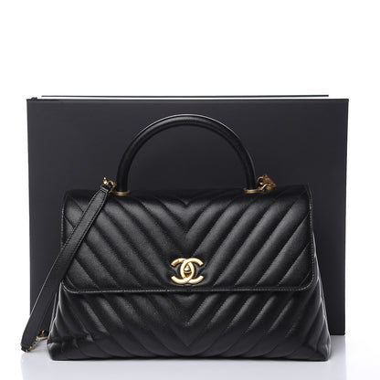 Chanel Caviar Chevron Quilted Medium Coco Handle Flap Black 10 of 11