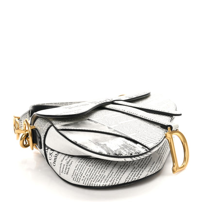 Christian Dior Calfskin Newspaper Printed Saddle Bag With Strap Black White 4 of 10