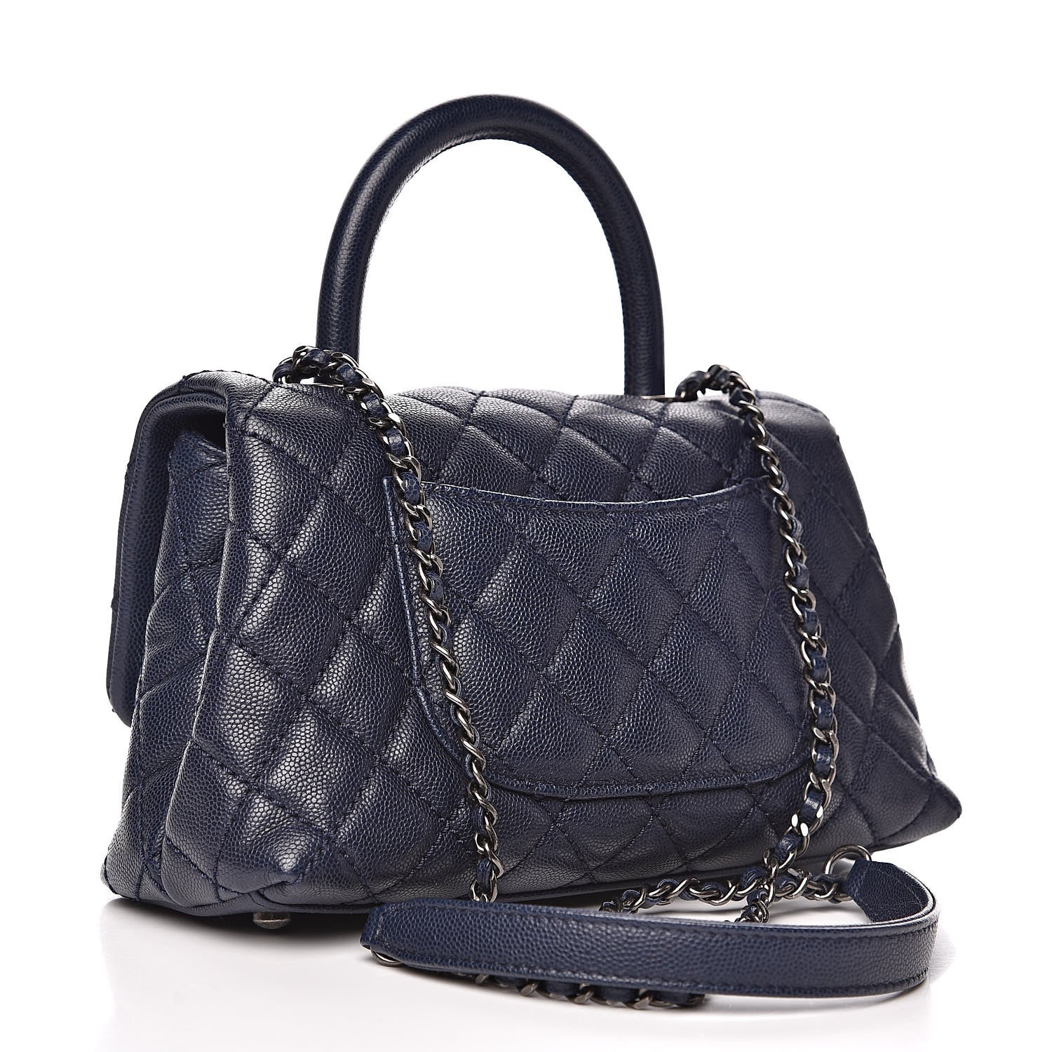 Chanel Caviar Quilted Mini Coco Handle Flap Navy Blue 3 of 12