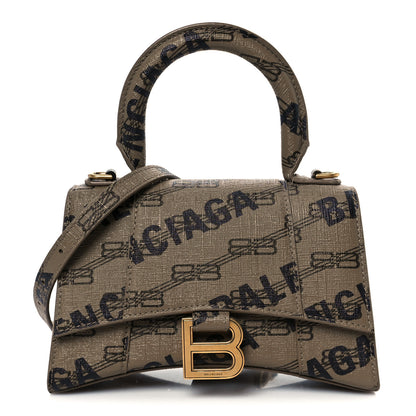 Balenciaga Coated Canvas BB Monogram Logo Print XS Hourglass Top Handle Bag Beige Brown Black 1 of 10