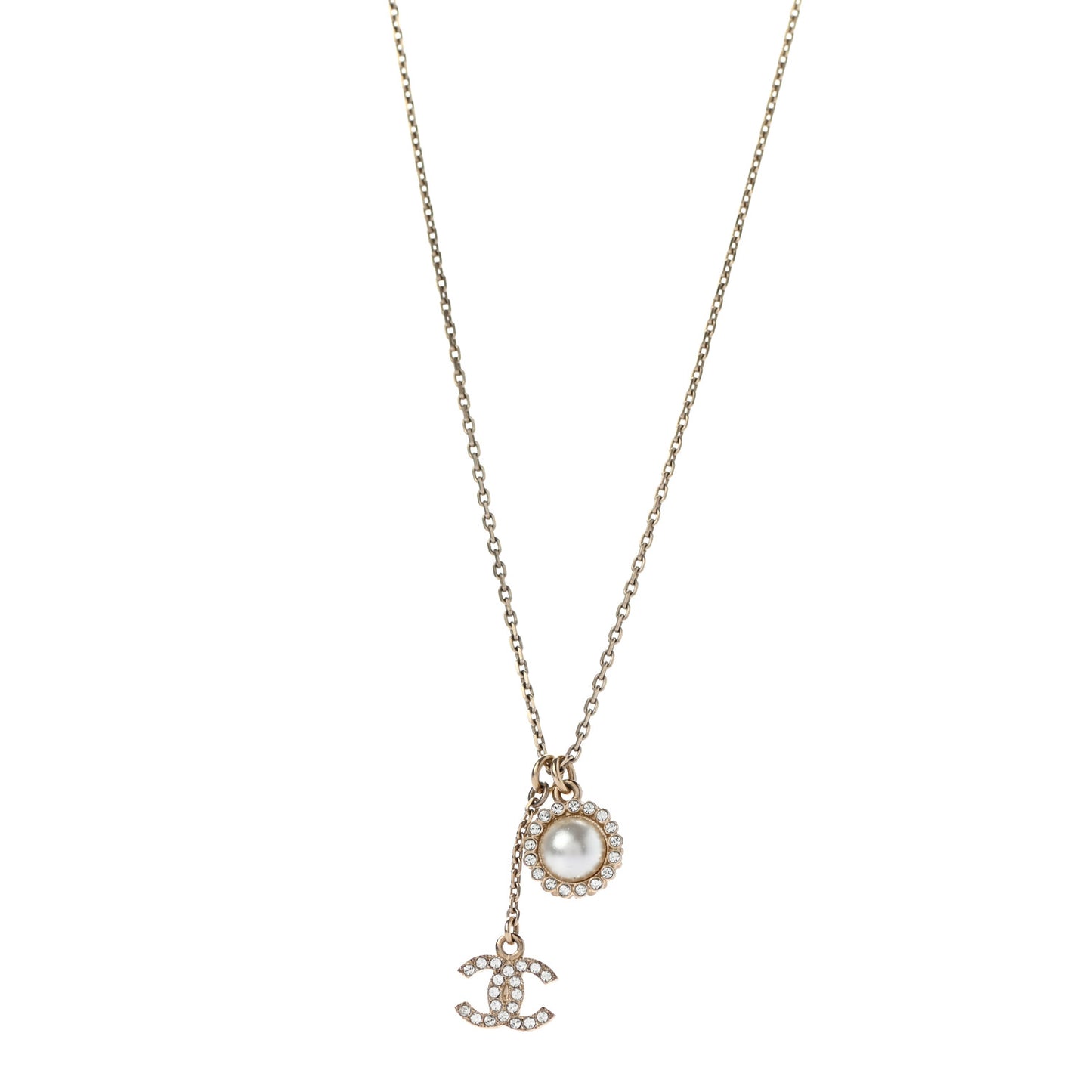 Pearl Crystal CC Necklace Gold