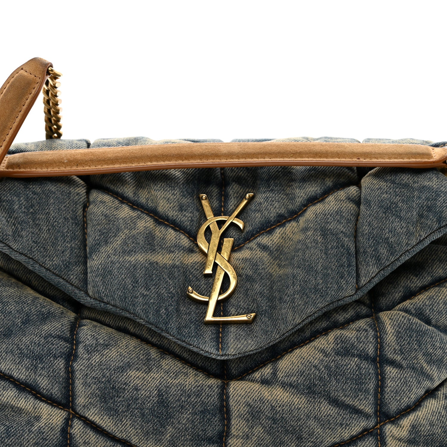 Saint Laurent Denim Quilted Small Loulou Puffer Monogram Chain Satchel Blue Cinnamon 7 of 9
