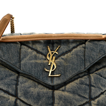 Saint Laurent Denim Quilted Small Loulou Puffer Monogram Chain Satchel Blue Cinnamon 7 of 9