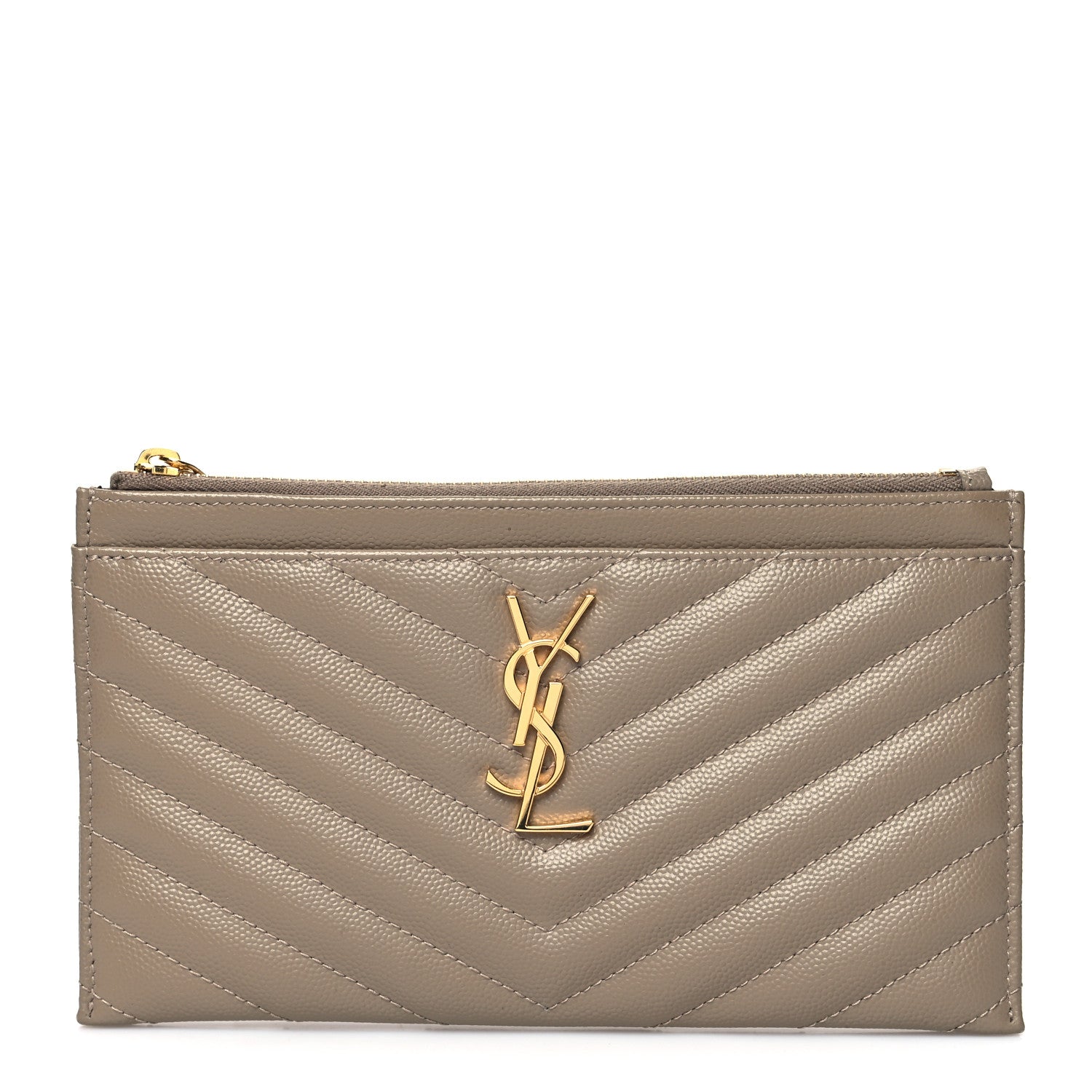 Saint Laurent Grain De Poudre Chevron Monogram Bill Pouch Dusty Grey 1 of 10