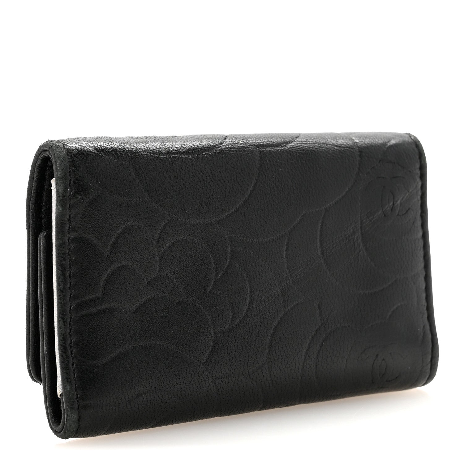 Chanel Lambskin Camellia Embossed 6 Key Holder Black 3 of 8