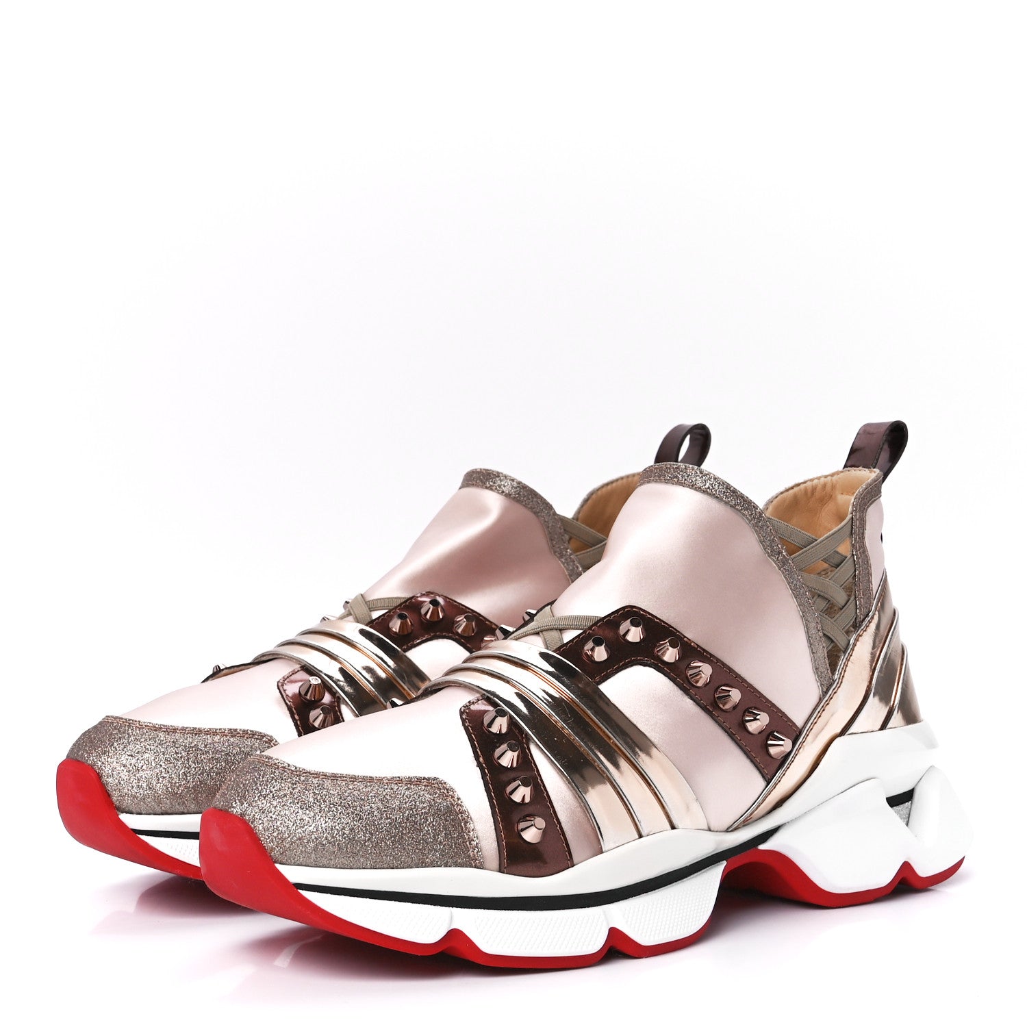 Christian Louboutin Satin Metallic Calfskin Glitter Specchio Studded 123 Run Flat Sneakers 41 Cortis 3 of 9