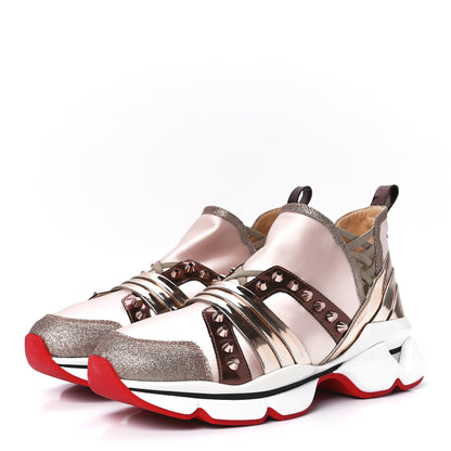 Christian Louboutin Satin Metallic Calfskin Glitter Specchio Studded 123 Run Flat Sneakers 41 Cortis 3 of 9
