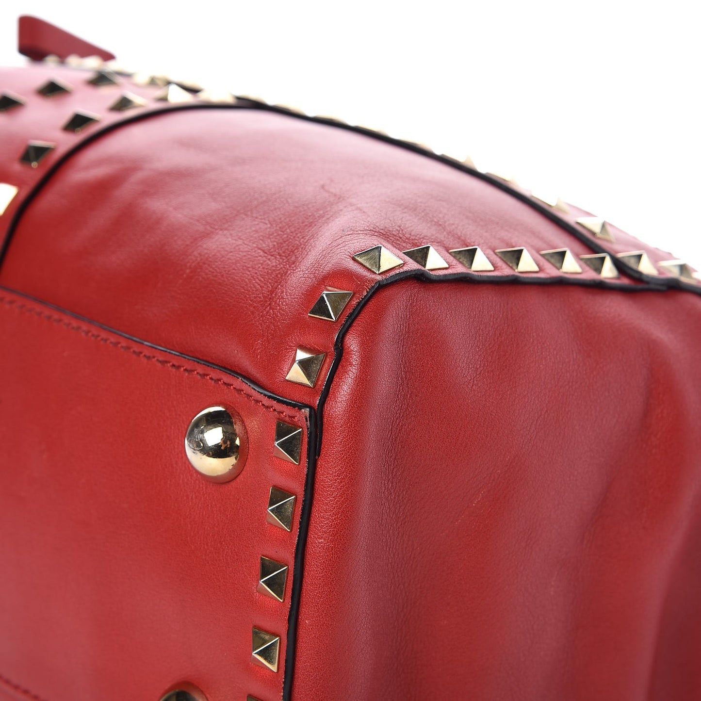 Calfskin Rockstud Top Handle Satchel Rosso Valentino