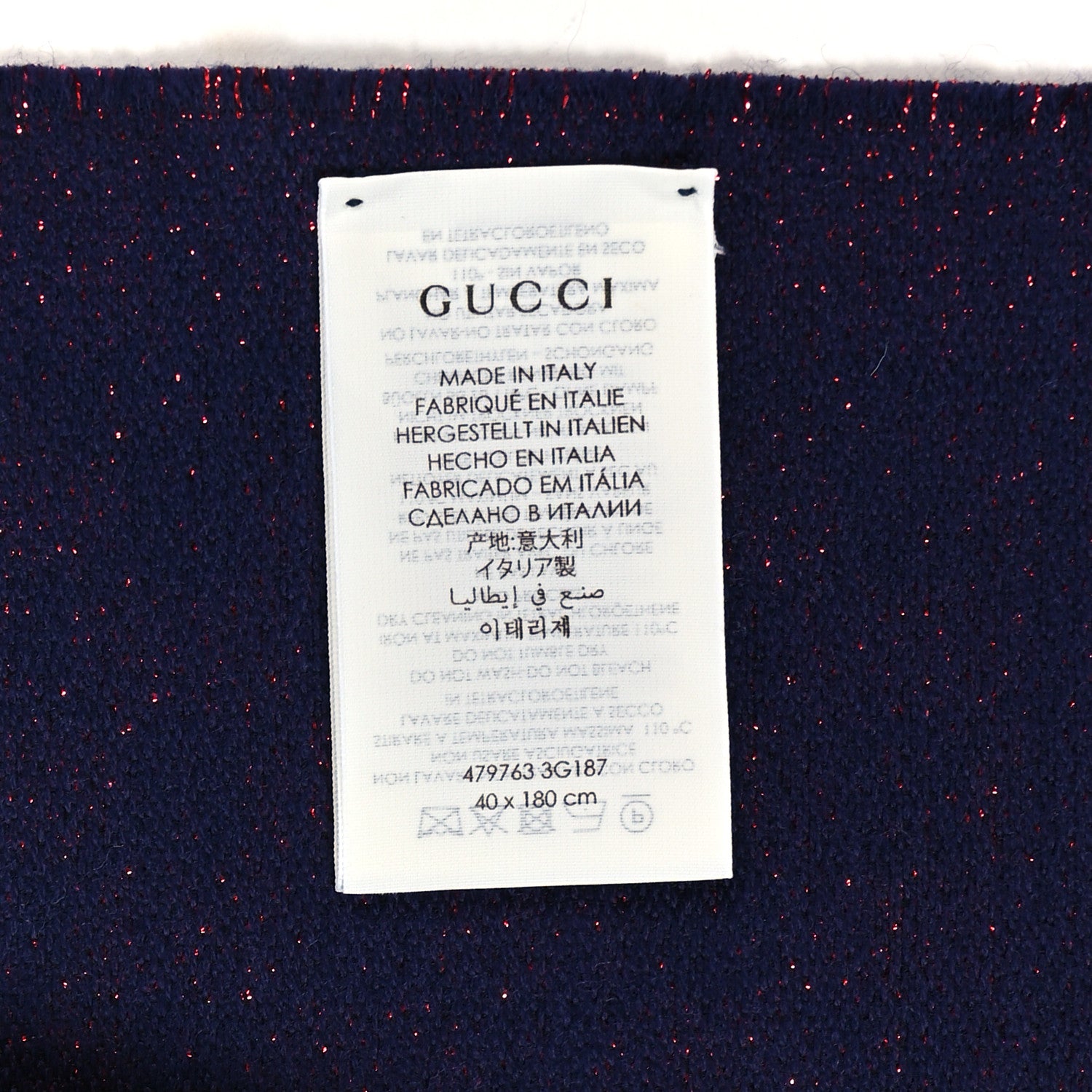 Gucci Wool Silk Jacquard GG Monogram Stenix Scarf Navy Red 3 of 3