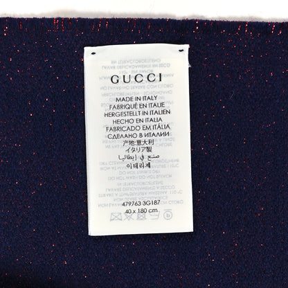 Gucci Wool Silk Jacquard GG Monogram Stenix Scarf Navy Red 3 of 3