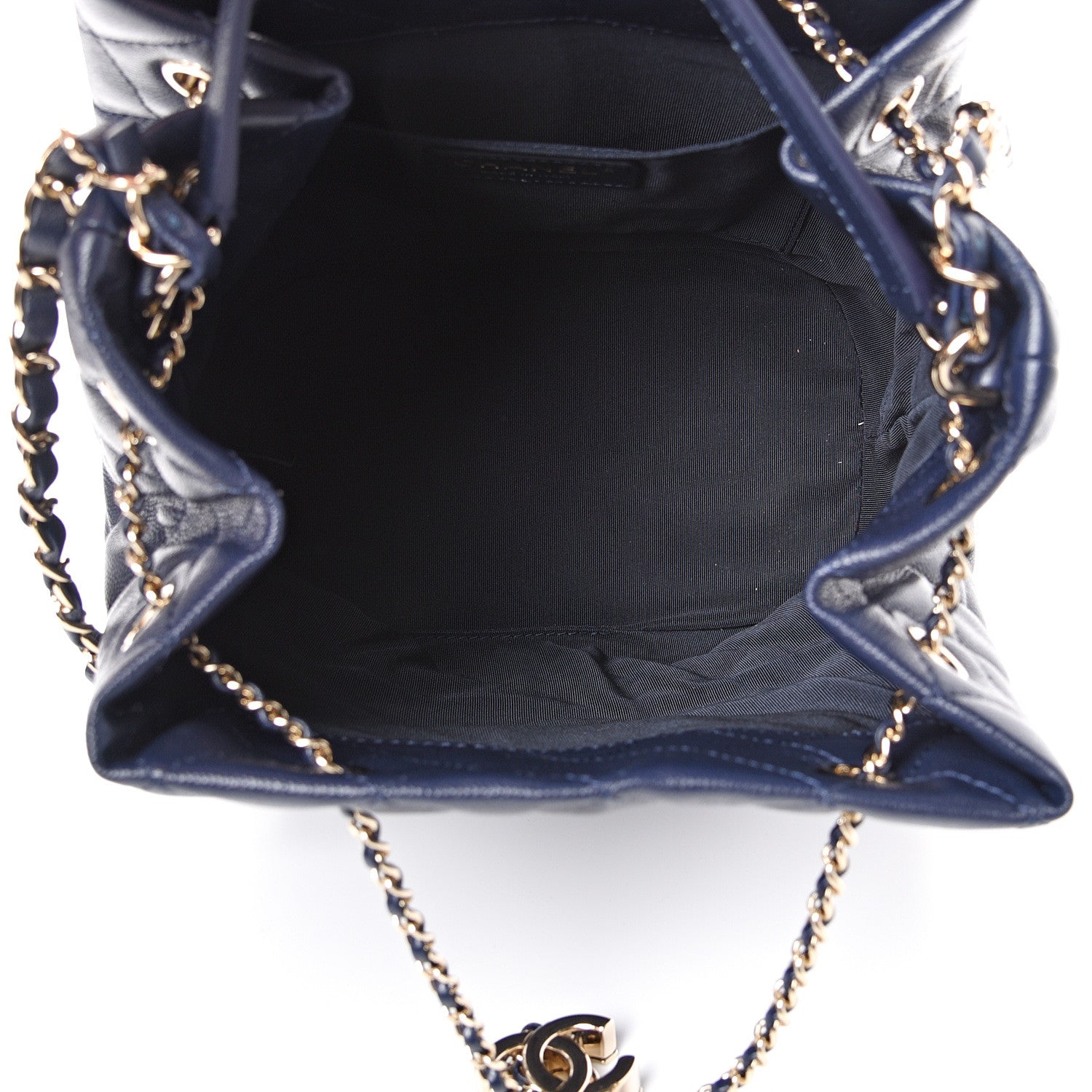 Chanel Caviar Quilted Rolled Up Bucket Drawstring Bag Navy 4 of 10