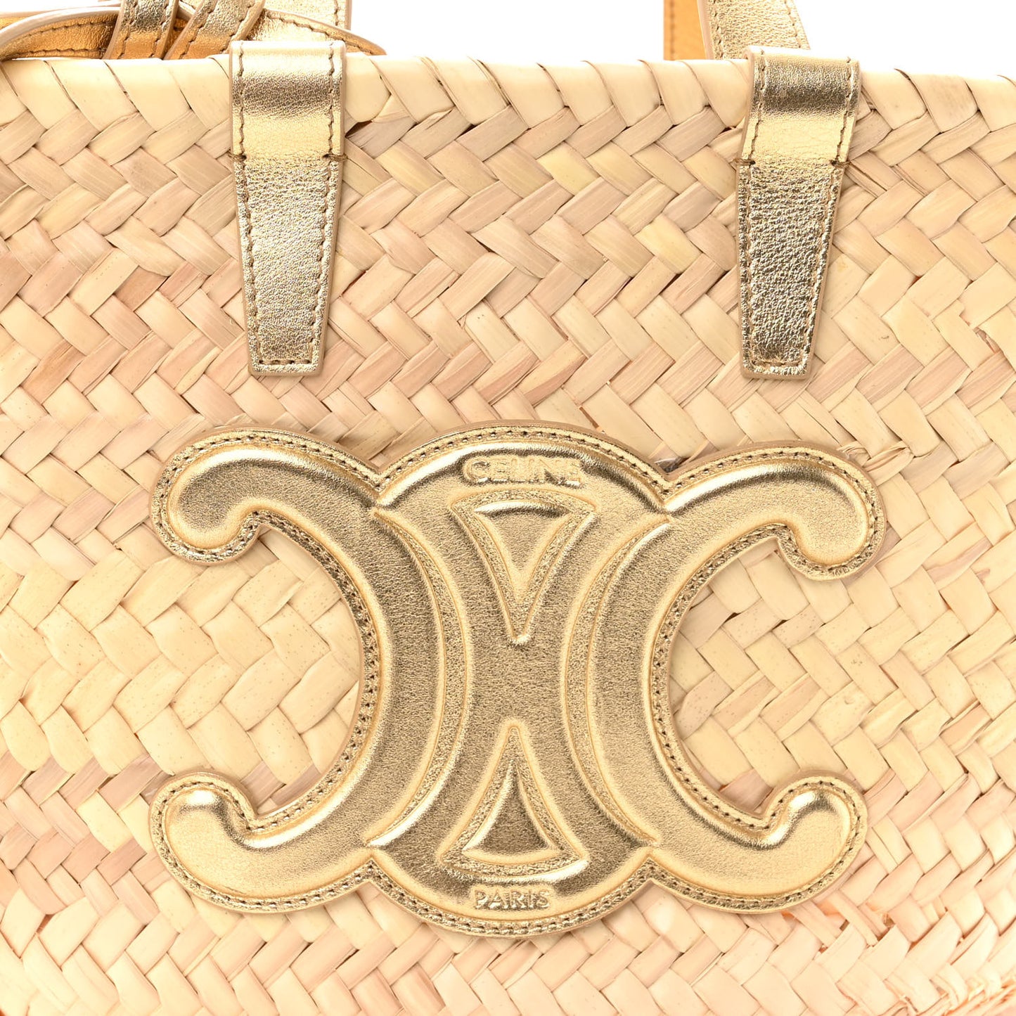 Raffia Calfskin Triomphe Teen Panier Gold