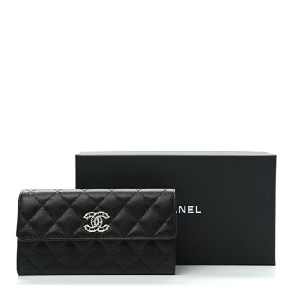 Chanel Caviar Quilted Crystal CC Large Gusset Flap Wallet Black 9 of 9