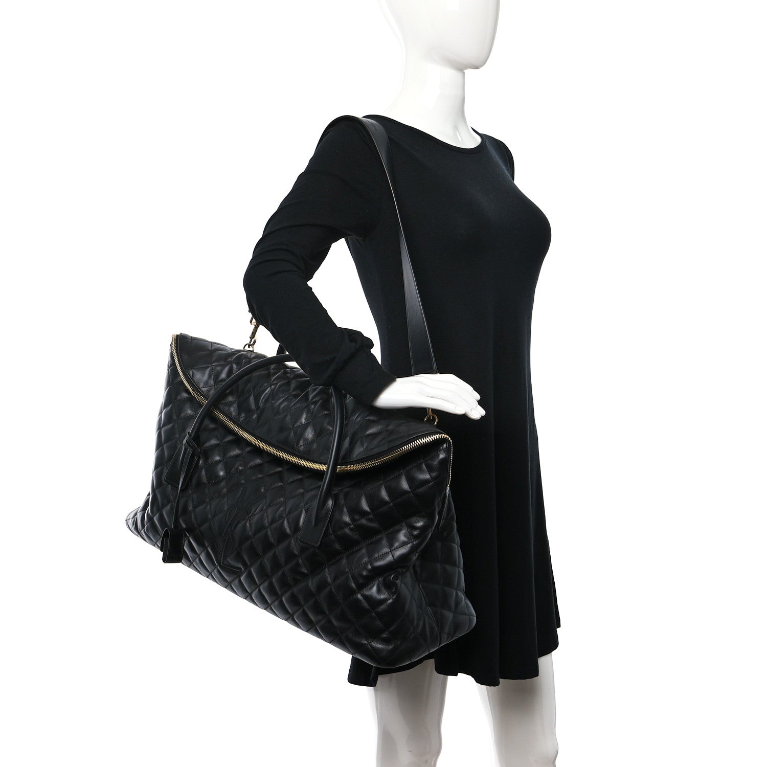 Saint Laurent Calfskin Quilted ES Giant Travel Bag Black 2 of 9