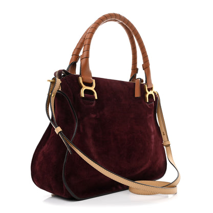 Chloe Suede Calfskin Braided Medium Marcie Double Carry Burgundy 3 of 10