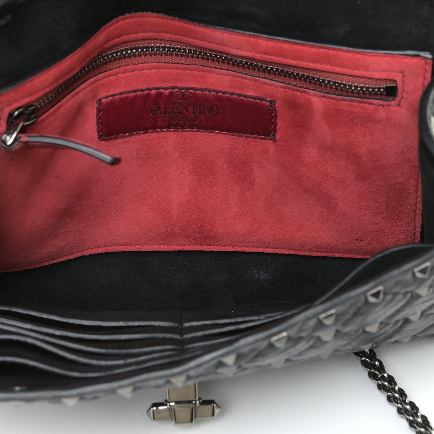 Lambskin Rockstud Spike Wallet on Chain Black