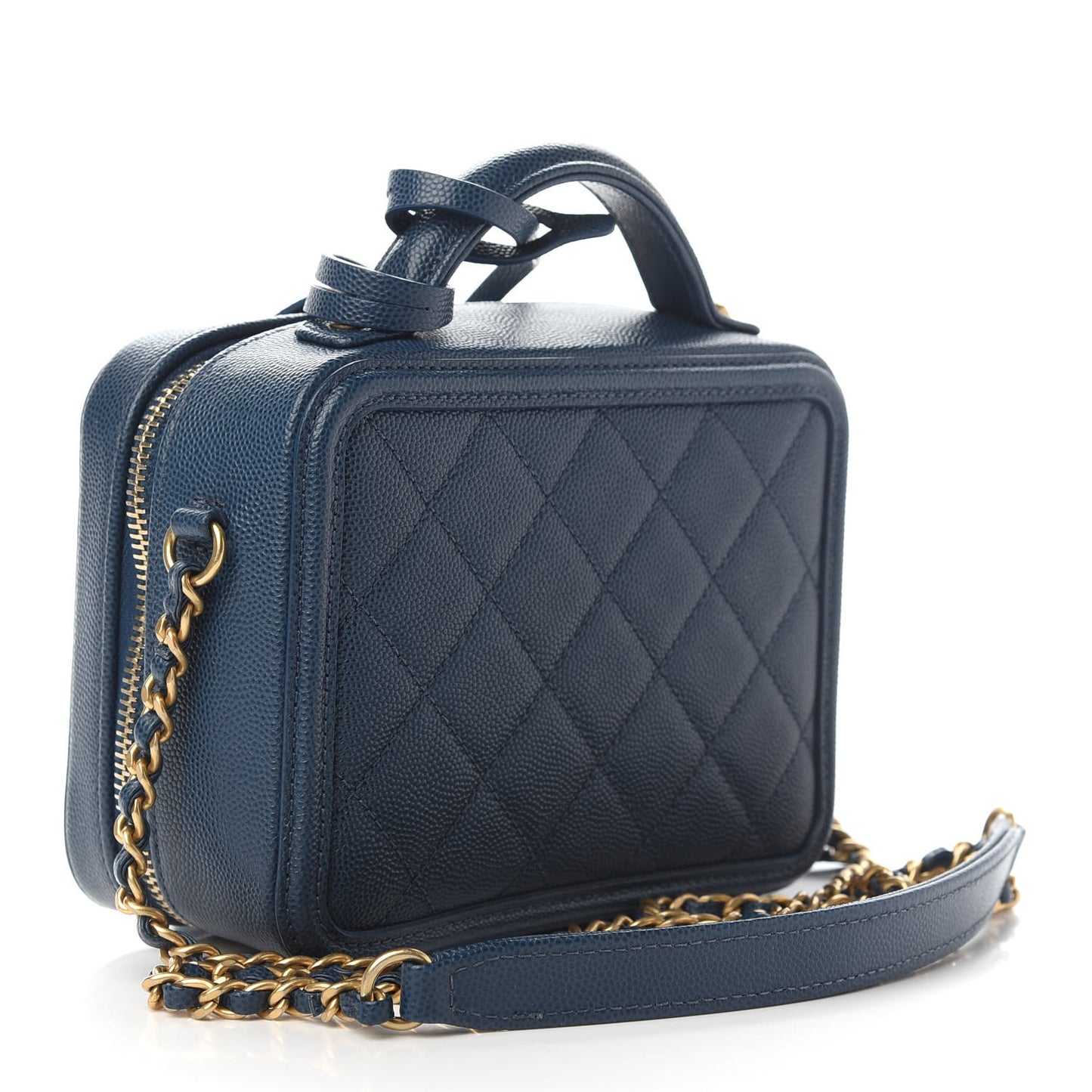 Caviar Quilted Small CC Filigree Vanity Case Dark Blue