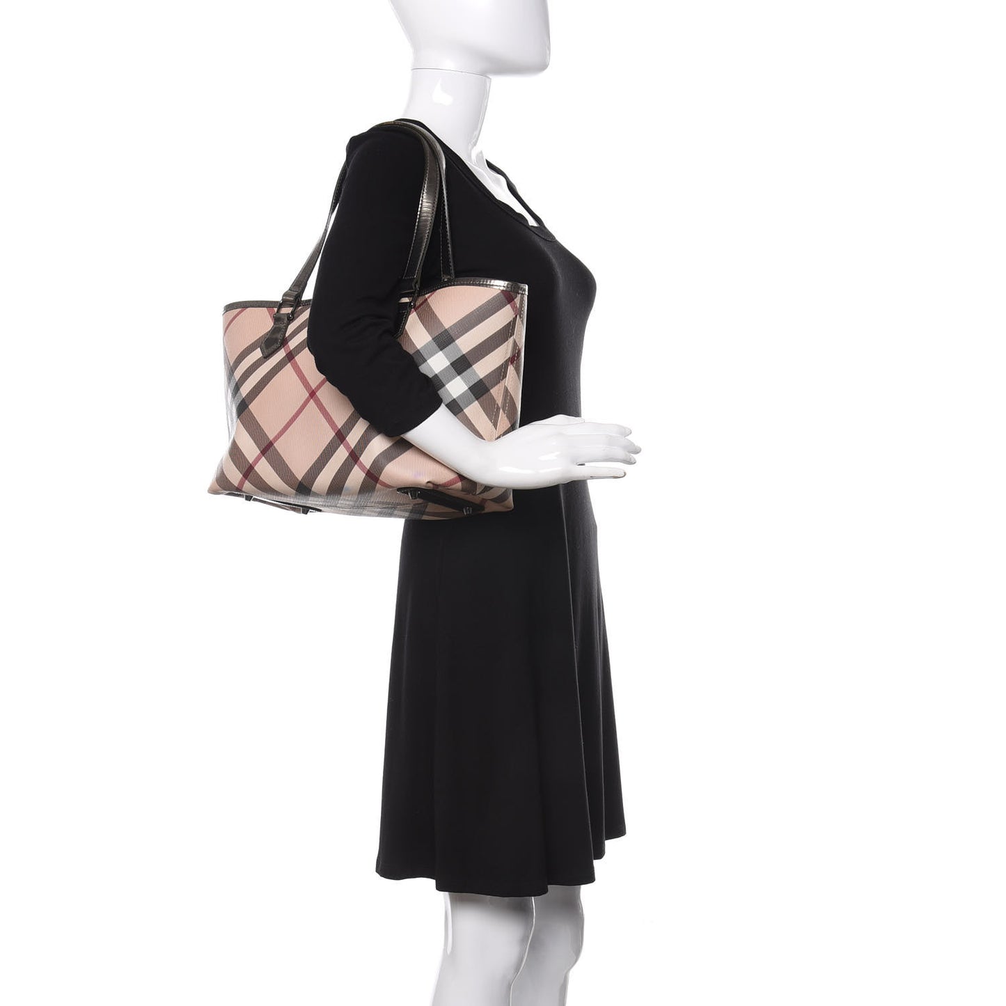 Metallic Calfskin Nova Check Small Nickie Tote Pewter