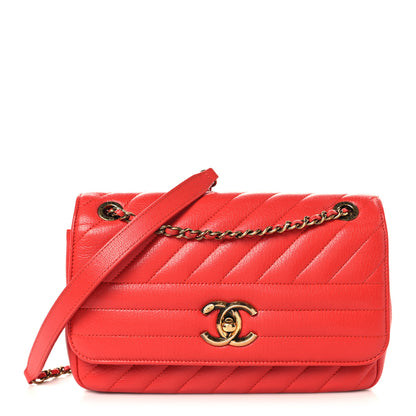 Chanel Shiny Goatskin Diagonal Quilted Small Flap Red 1 of 10