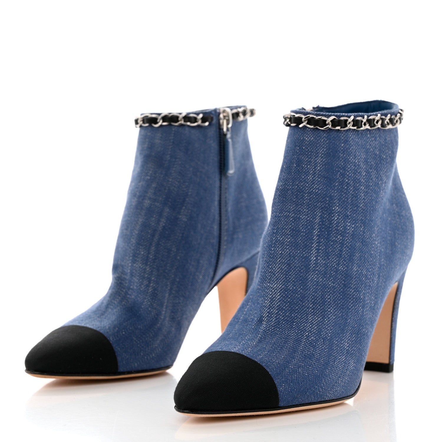 Chanel Denim Grosgrain Cap Toe Short Boots 35 Blue 3 of 9