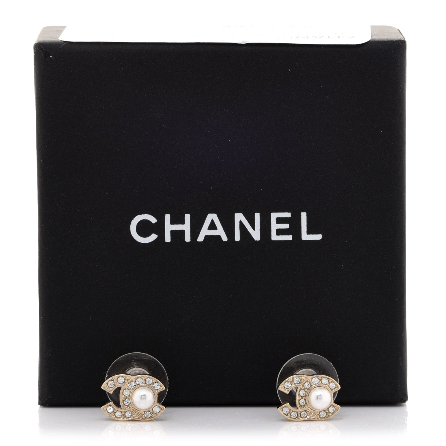 Chanel Metal Crystal Pearl CC Stud Earrings Gold 5 of 5