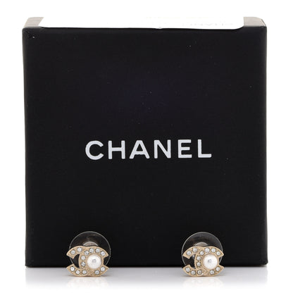 Chanel Metal Crystal Pearl CC Stud Earrings Gold 5 of 5