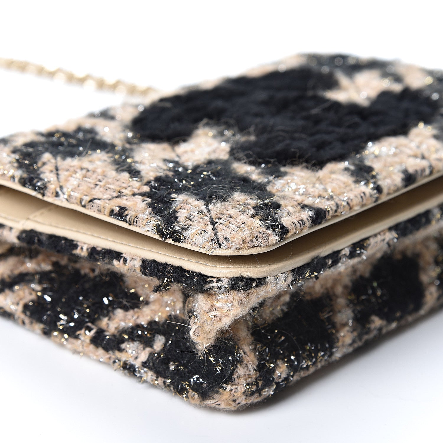 Chanel Tweed Shearling Quilted Wallet On Chain WOC and Coin Purse Beige Black 8 of 10