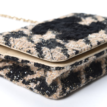 Chanel Tweed Shearling Quilted Wallet On Chain WOC and Coin Purse Beige Black 8 of 10