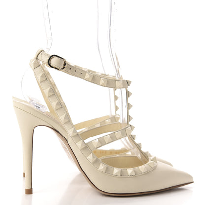 Valentino Garavani Calfskin Lacquered Monochrome Rockstud Ankle Strap 100mm Pumps 36.5 Ivory 4 of 10