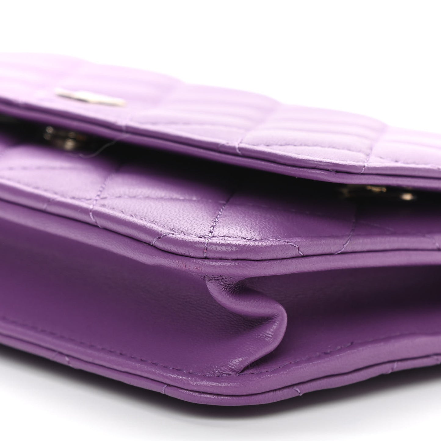 Lambskin Quilted Wallet On Chain WOC Purple