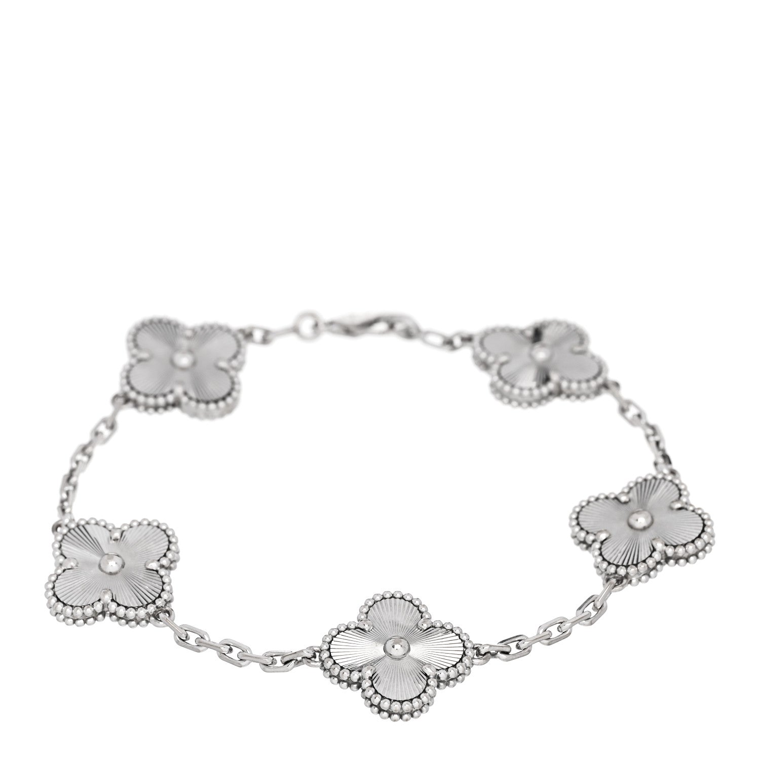 Van Cleef & Arpels 18K White Gold 5 Motifs Guilloche Vintage Alhambra Bracelet 1 of 5