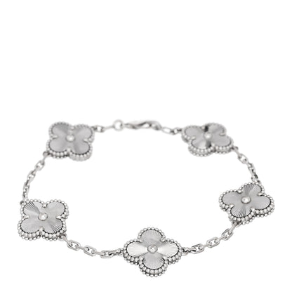 Van Cleef & Arpels 18K White Gold 5 Motifs Guilloche Vintage Alhambra Bracelet 1 of 5