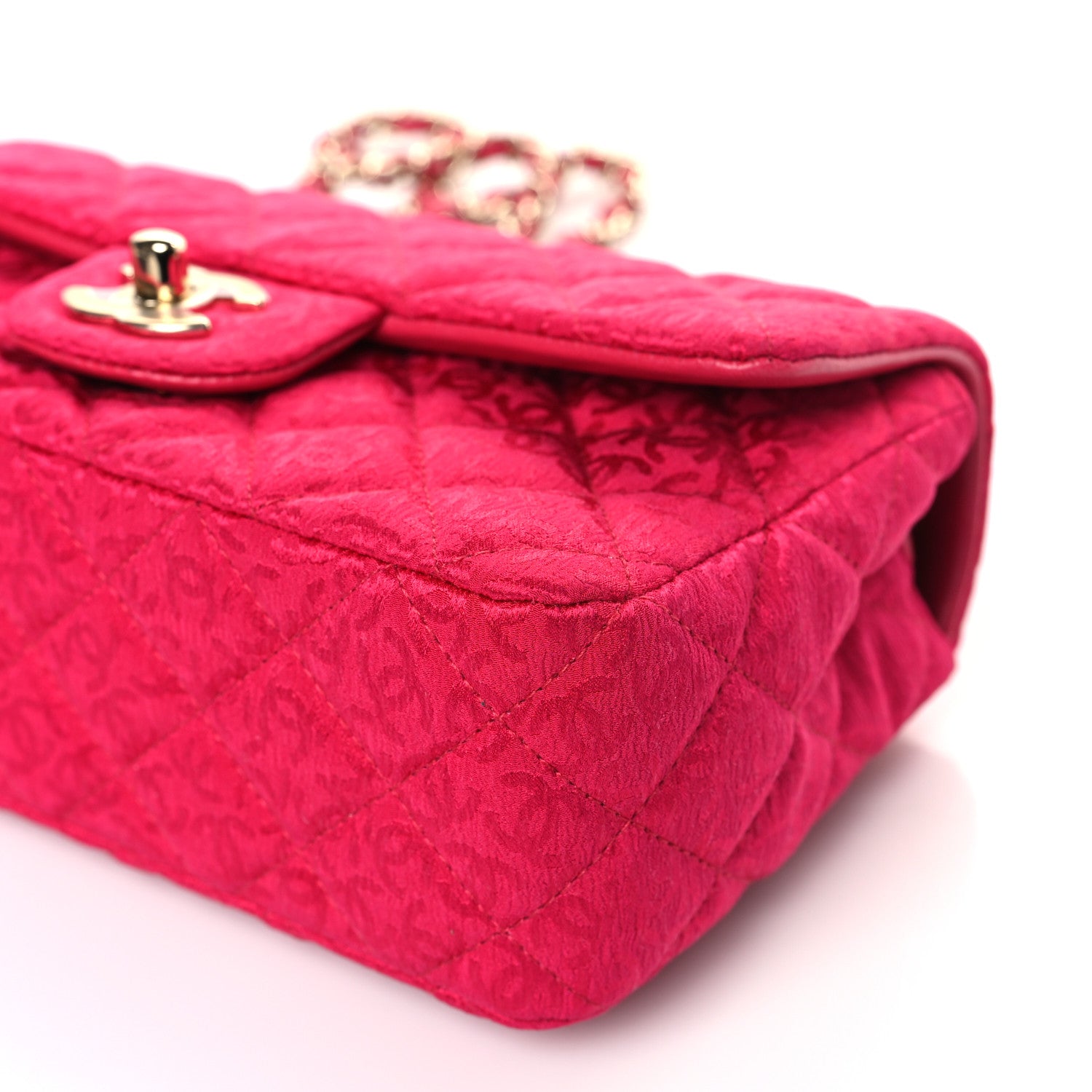 Chanel Satin Quilted CC Mini Rectangular Flap Dark Pink 9 of 10