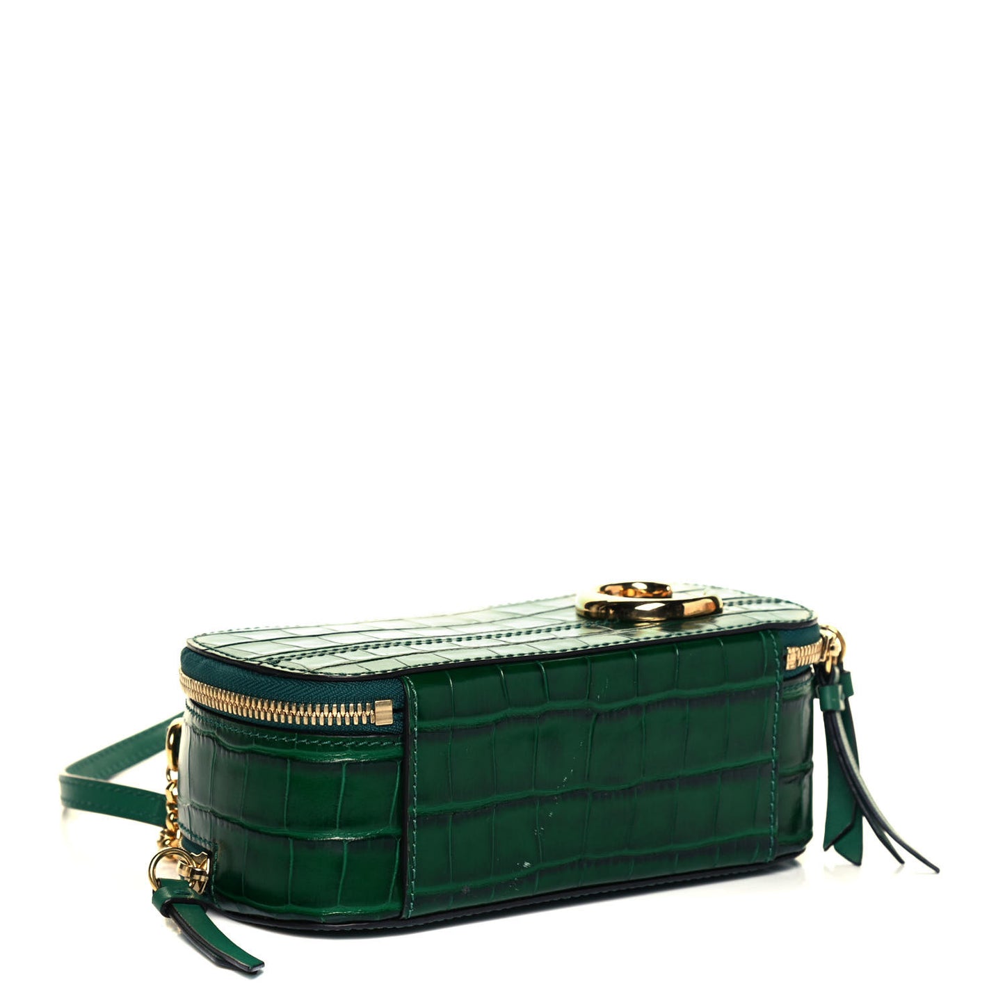 Calfskin Crocodile Embossed Mini C Vanity Bag Woodsy Green