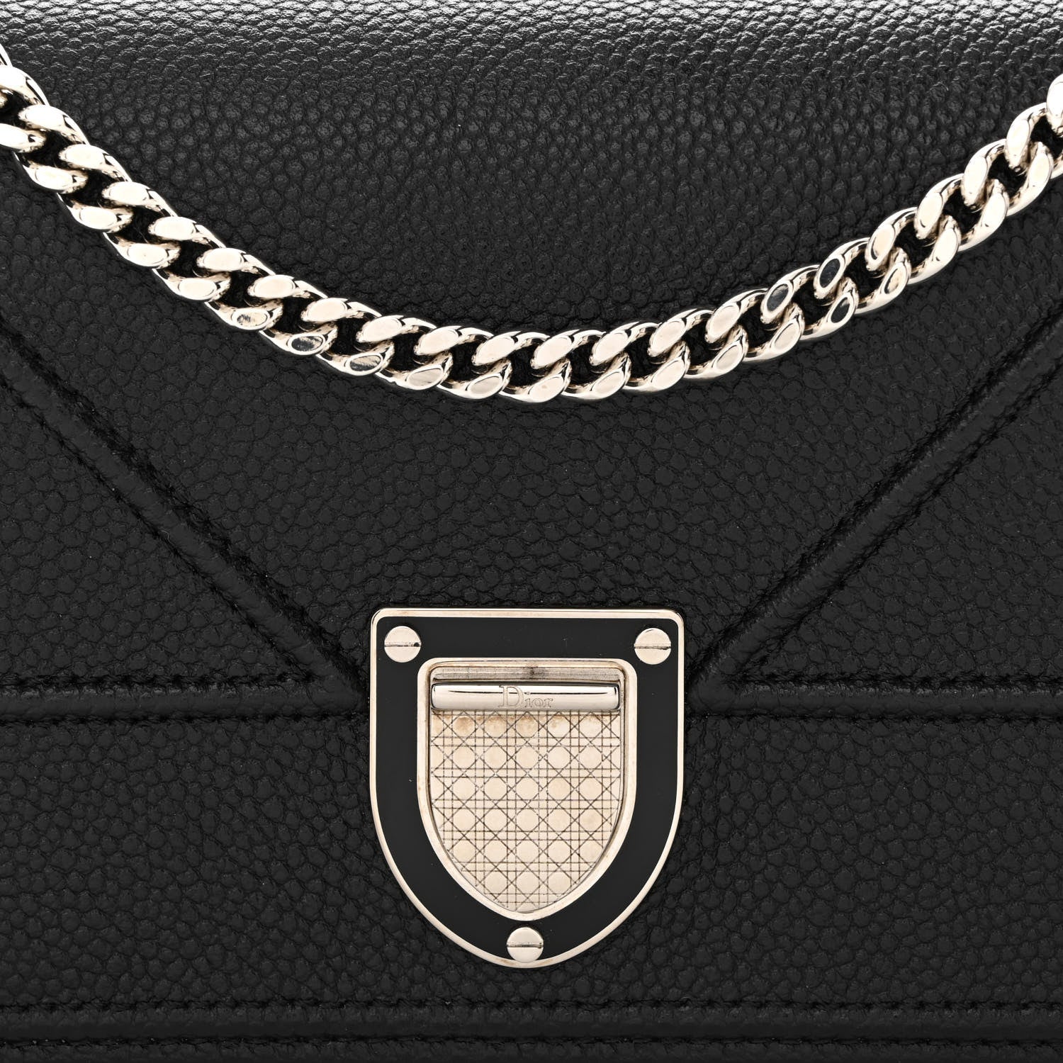 Christian Dior Grained Calfskin Diorama Wallet on Chain Pouch Black 8 of 10